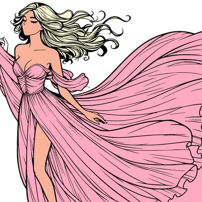 realistic woman in dress flowing the the wind