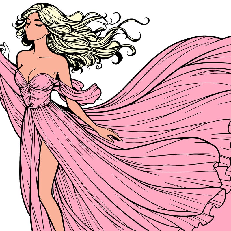 realistic woman in dress flowing the the wind