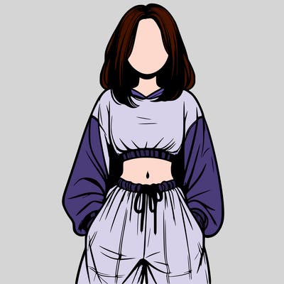realistic girl faceless with baggy pants and a crop top