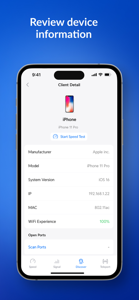 Ubiquiti WiFiman - Ubiquiti WiFiman affiche des informations détaillées sur les clients réseau et la version du système pour un iPhone connecté