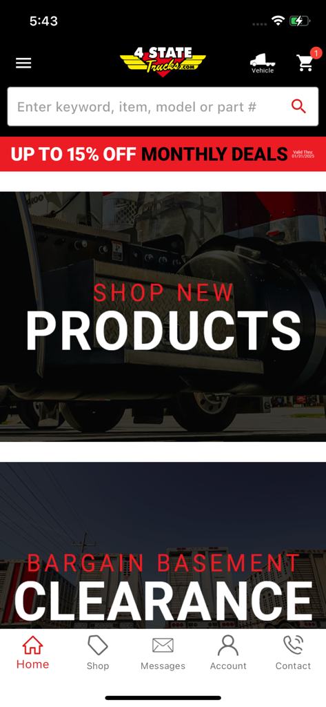 4 State Trucks - 4 State Trucks mobile app home screen with search bar and promotional banners for truck parts