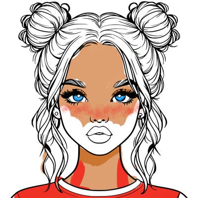 realistic girl with two buns in hair and lips