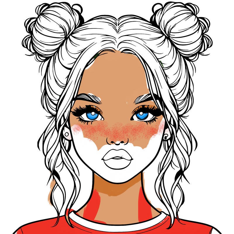 realistic girl with two buns in hair and lips
