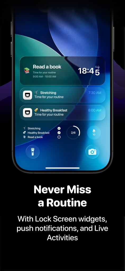 Daijobu – Daily Habit Tracker - iPhone lock screen featuring Daijobu habit tracker widgets for daily routines and activity progress