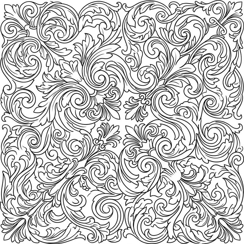 Unleash your creativity with this stunning Baroque scrollwork coloring page, featuring intricate spirals and grand flourishes. This detailed design promises a relaxing and rewarding coloring experience for all skill levels.