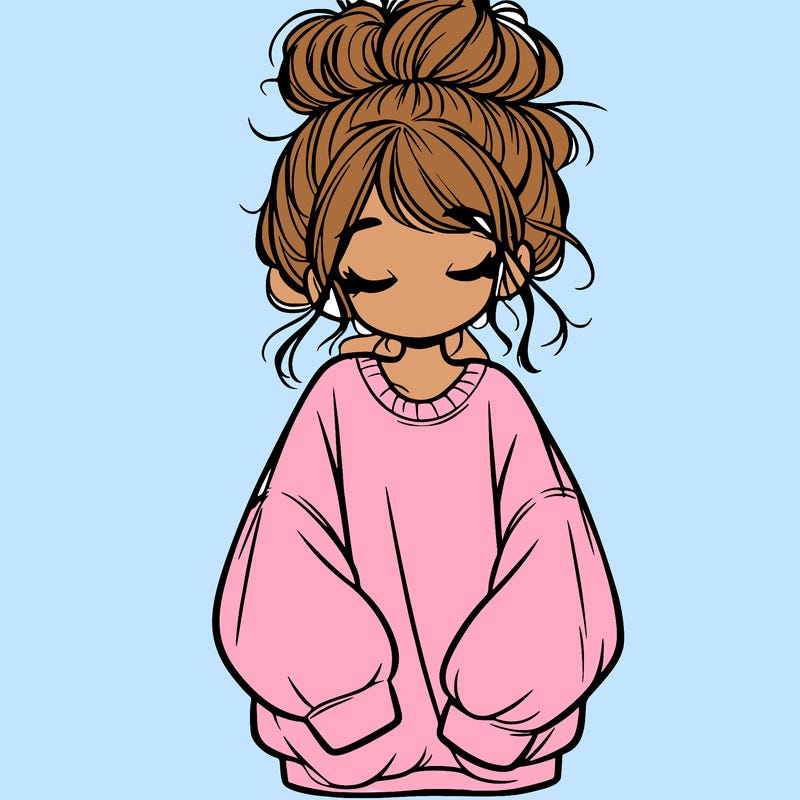 girl with baggy sweatshirt and messy bun