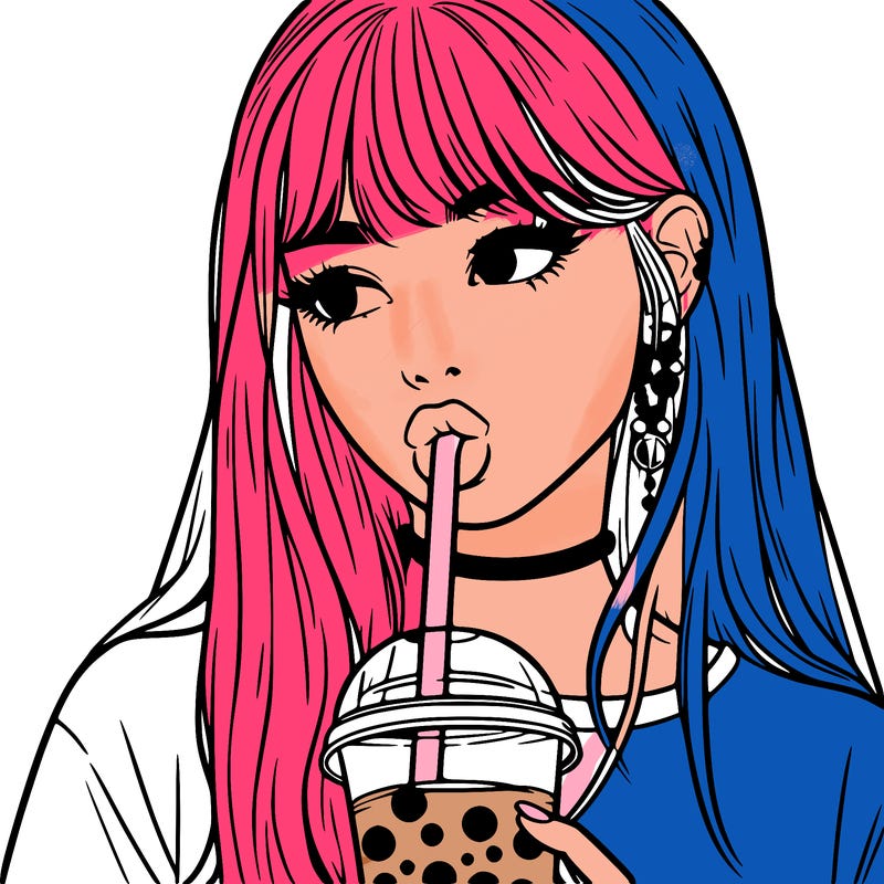 aesthetic realistic girl drinking boba