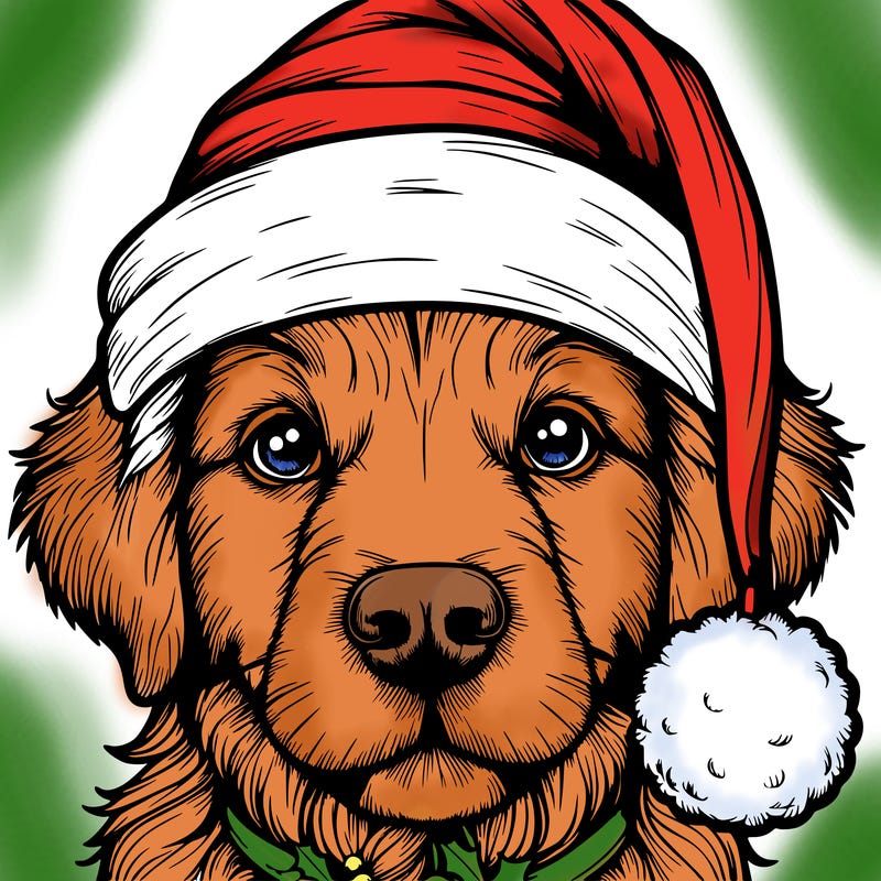 realistic dog with a christmas hat
