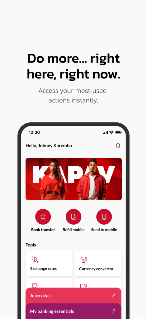 MCB Juice - MCB Juice mobile app dashboard with quick access to bank transfers mobile refills and currency exchange tools