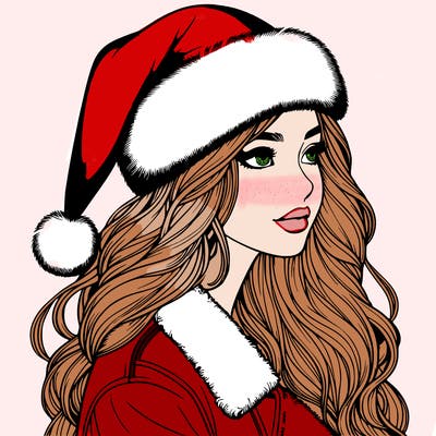 realistic girl in santa hat