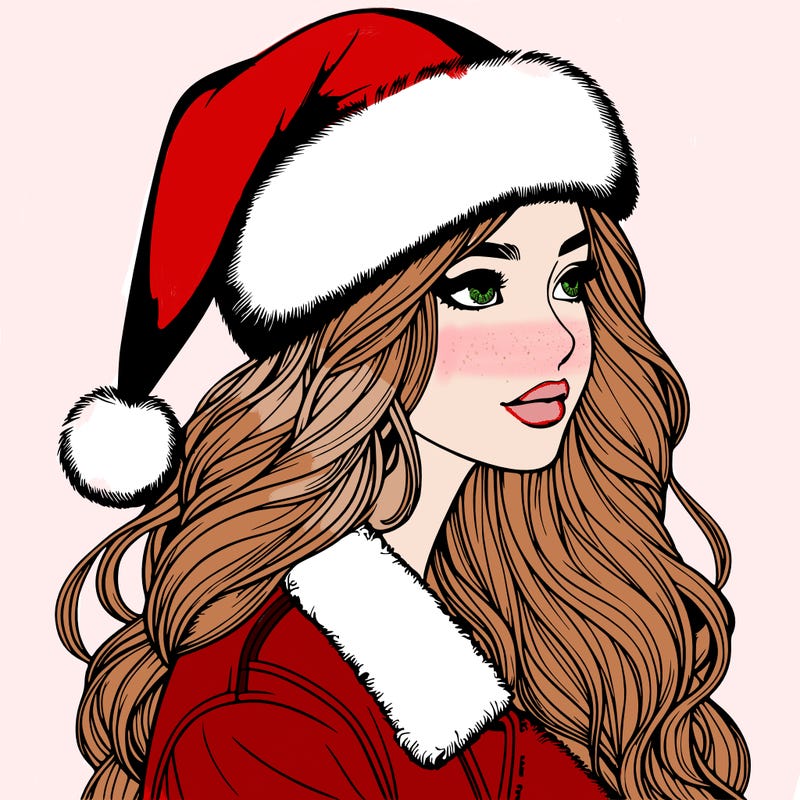 realistic girl in santa hat