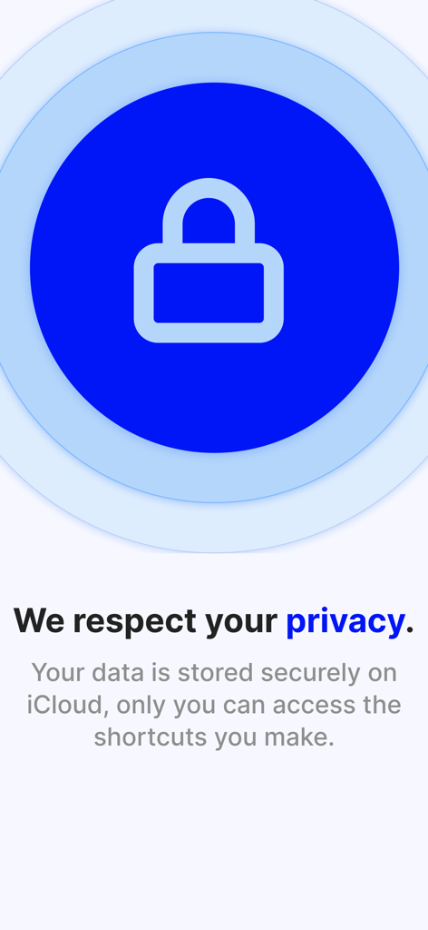 Datenschutzrichtlinien-Bildschirm für OneTap Clipboard Manager, der die iCloud-Datensicherheit mit einem Schloss-Symbol zeigt