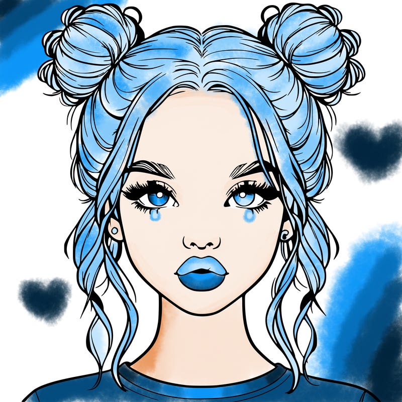 realistic girl with two buns in hair and lips