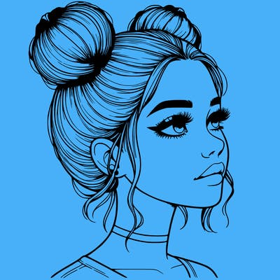 realistic girl with buns on the top of her head
