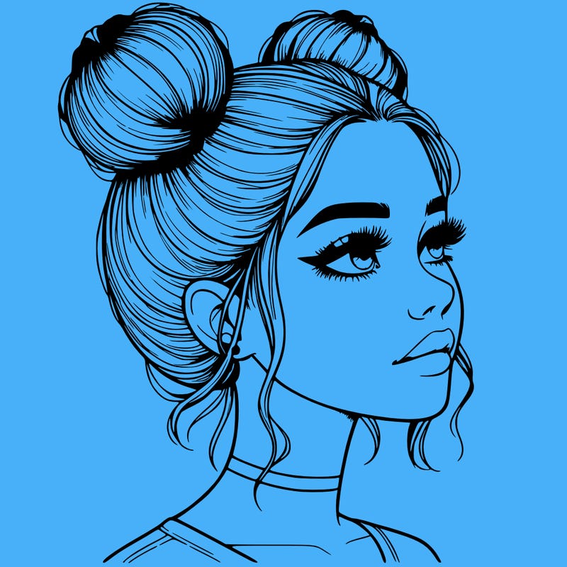 realistic girl with buns on the top of her head