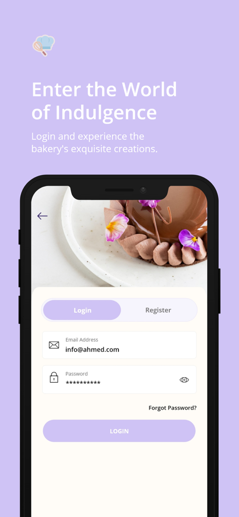 Eastern Bakery - Eastern Bakery app login screen with email and password input fields