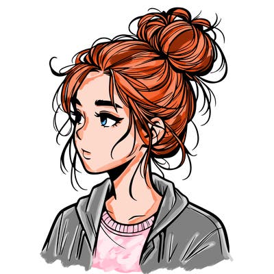 realistic teenage girl with a messy bun