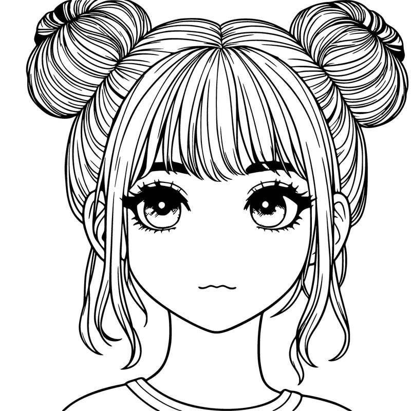 realistic girl with buns and bangs