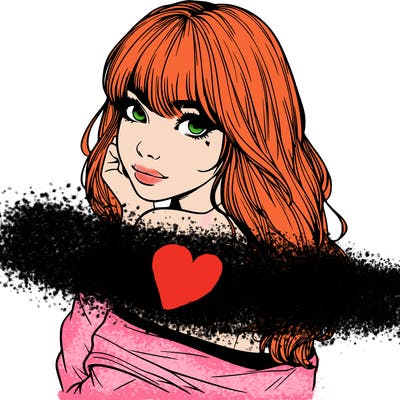 realistic girl with bangs looking over her shoulder