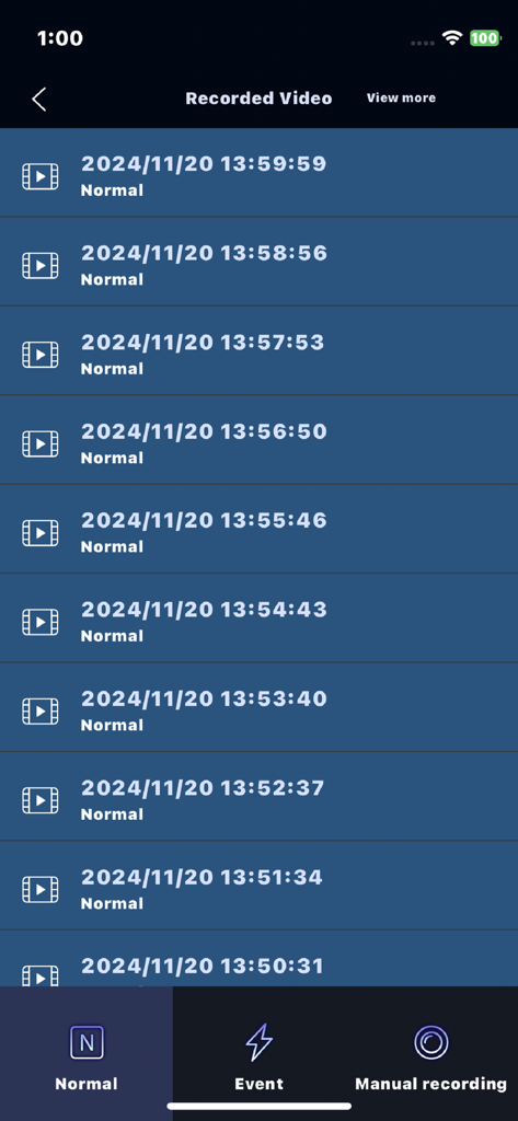 ROADVIEW - ROADVIEW app recorded video list with timestamps