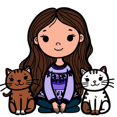 girl with 2 cats