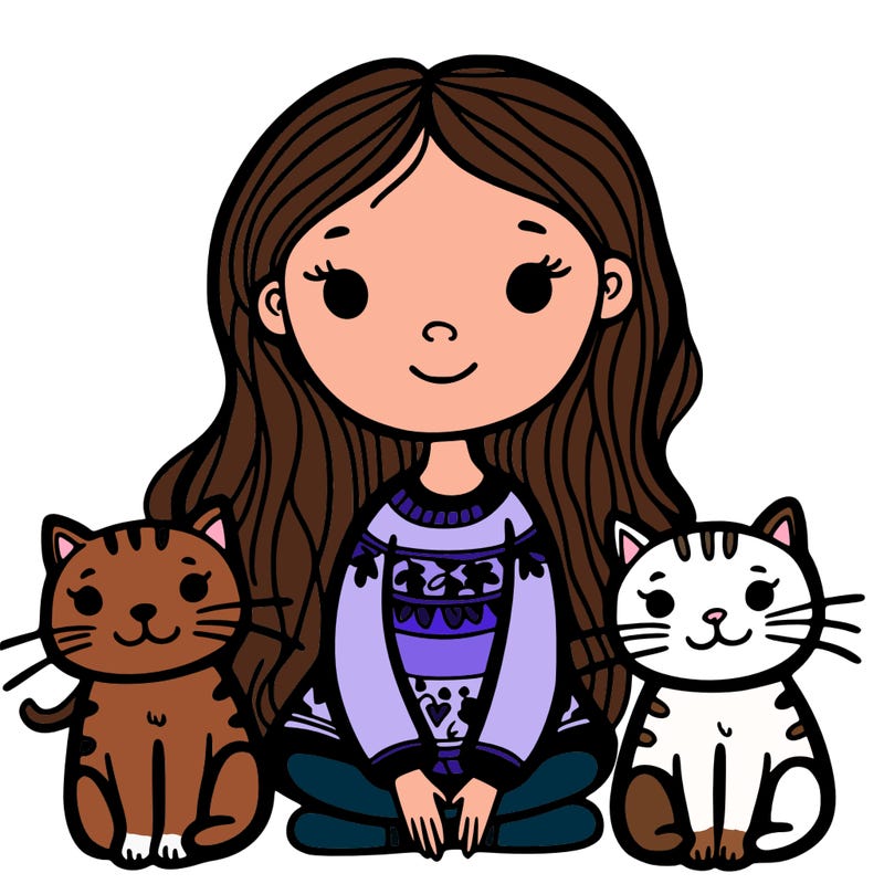 girl with 2 cats