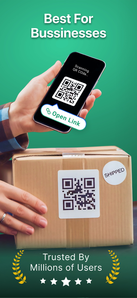 QR Code Scanner Pro - Scanify - A smartphone scanning a QR code on a shipping package for business logistics management