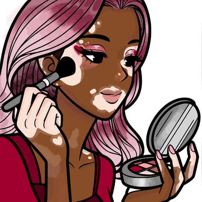 little girl putting on makeup