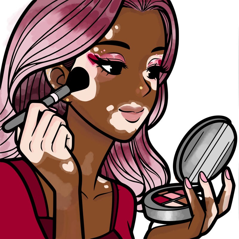 little girl putting on makeup