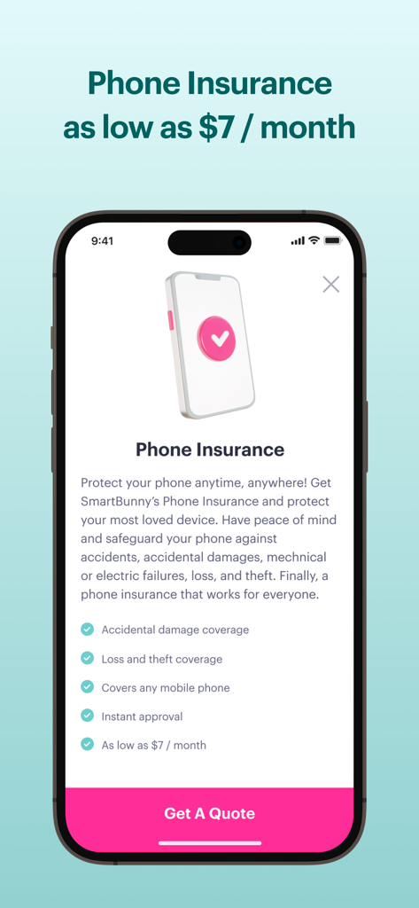 Goose Insurance - Goose Insurance app screen offering phone protection for 7 dollars per month