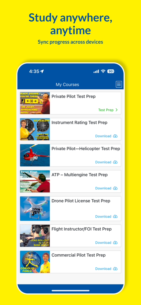 King Test Prep Companion - List of FAA test prep courses in the King Test Prep Companion app