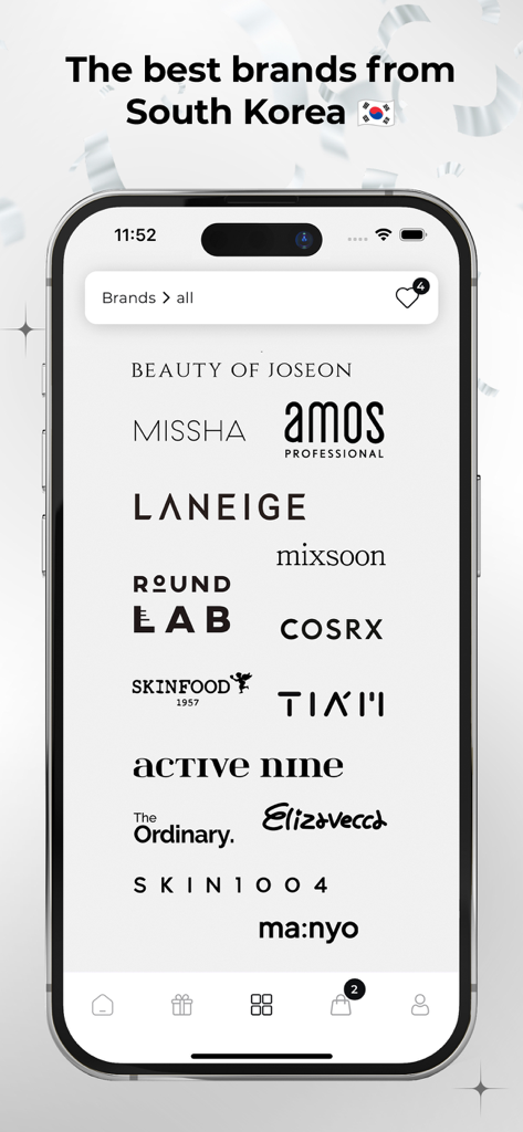 Skinsli: Korean Skincare - Skinsli app interface displaying top Korean beauty brands like Beauty of Joseon Laneige and COSRX