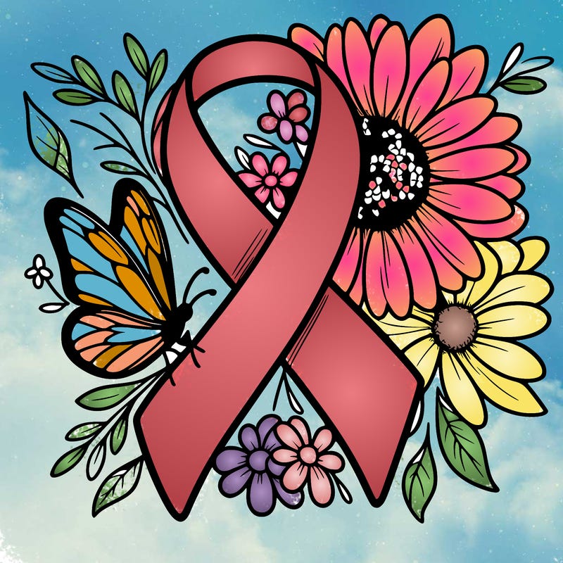 cancer awareness symbol with flowers and butterflies