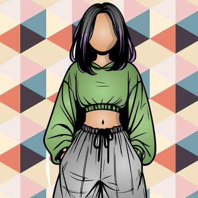 realistic girl faceless with baggy pants and a crop top