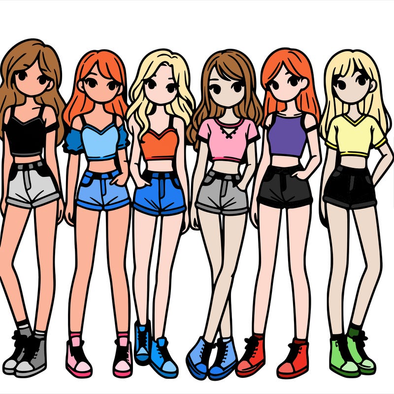 a group of girls wearing crop tops and shorts