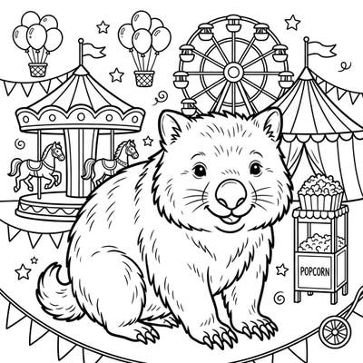 Join our cheerful wombat at a lively carnival! This adorable coloring page is designed especially for toddlers, with bold outlines and big areas making it perfect for developing motor skills and early creativity.