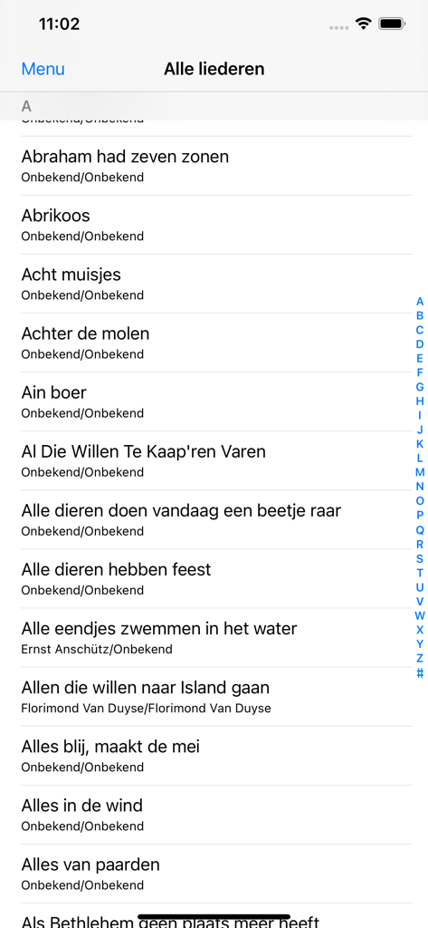 Alphabetical list of Dutch children songs and lyrics
