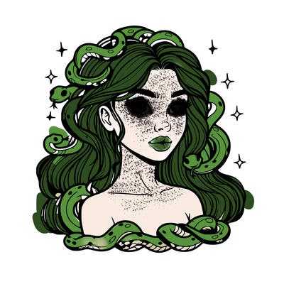 realistic girl with snakes as hair