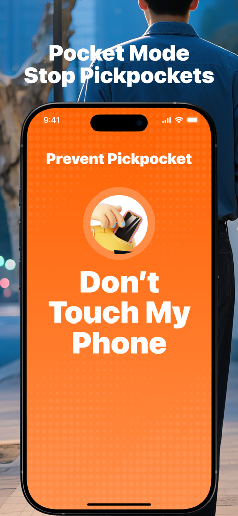 Interfaz de la aplicación ClapFind que muestra la función Modo Bolsillo para prevenir el carterismo con una alarma antirrobo.