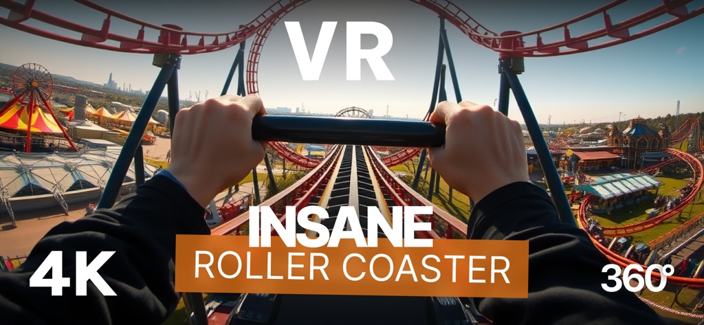 Perspectiva em primeira pessoa de uma experiência de montanha-russa em realidade virtual 4K.