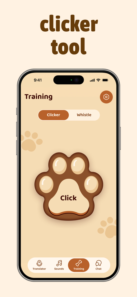 Dog Translator+‎ - Dog Translator plusアプリの犬のクリッカートレーニングツールインターフェース。