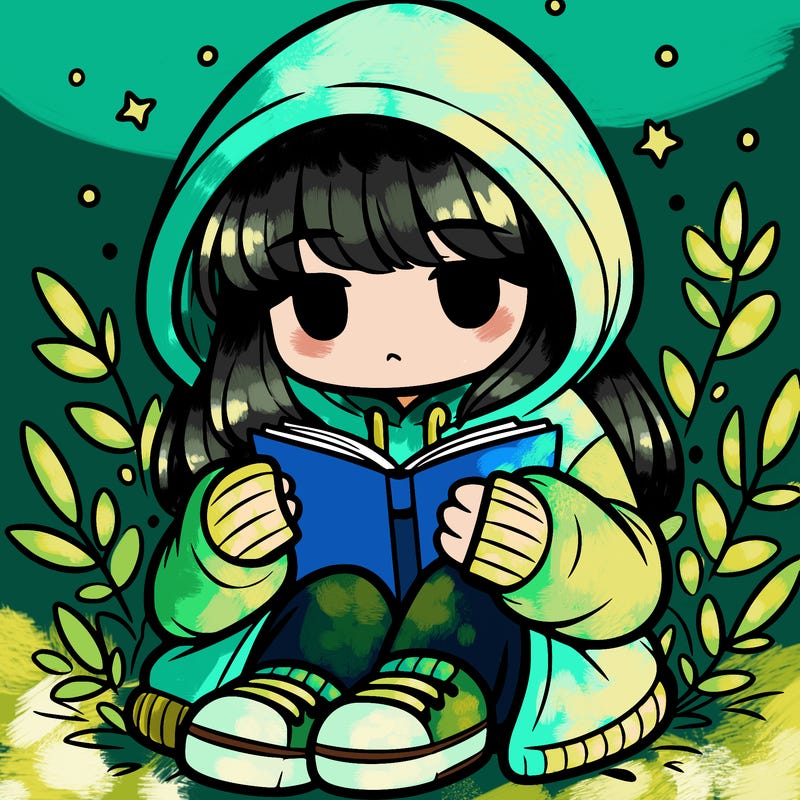 girl in oversized hoodie reading a book