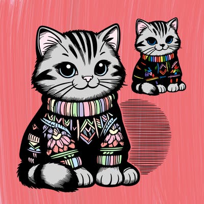 realistic cat wearing a cat sweater