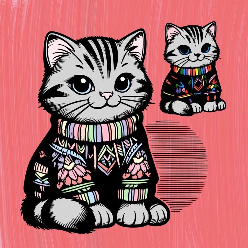 realistic cat wearing a cat sweater