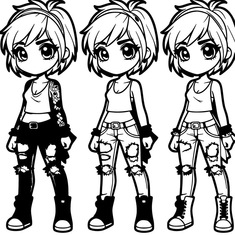 a rocker girl, with ripped jeans and short hair