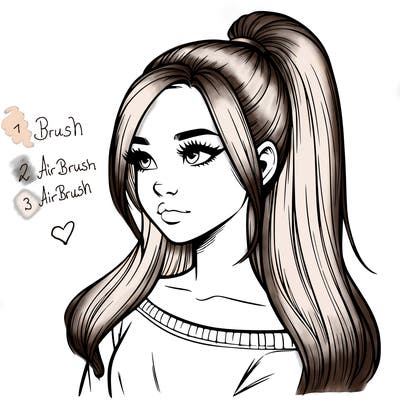 realistic girl with a high ponytail