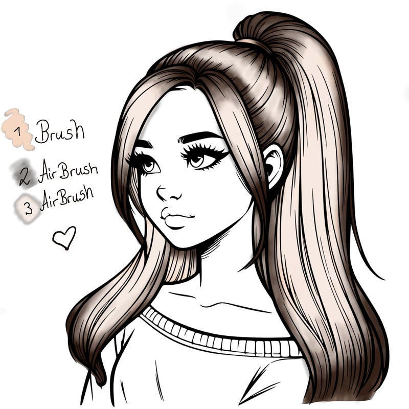 realistic girl with a high ponytail