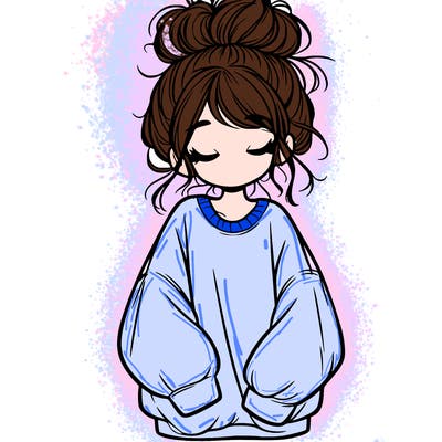 girl with baggy sweatshirt and messy bun