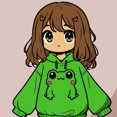 girl wearing frogging sweatshirt