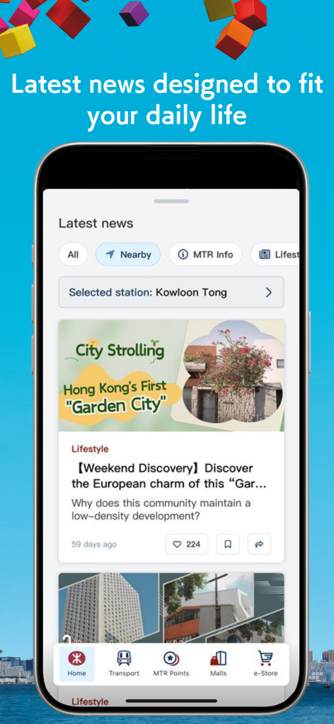 MTR Mobile - MTR Mobile app interface displaying the latest lifestyle news and city exploration articles